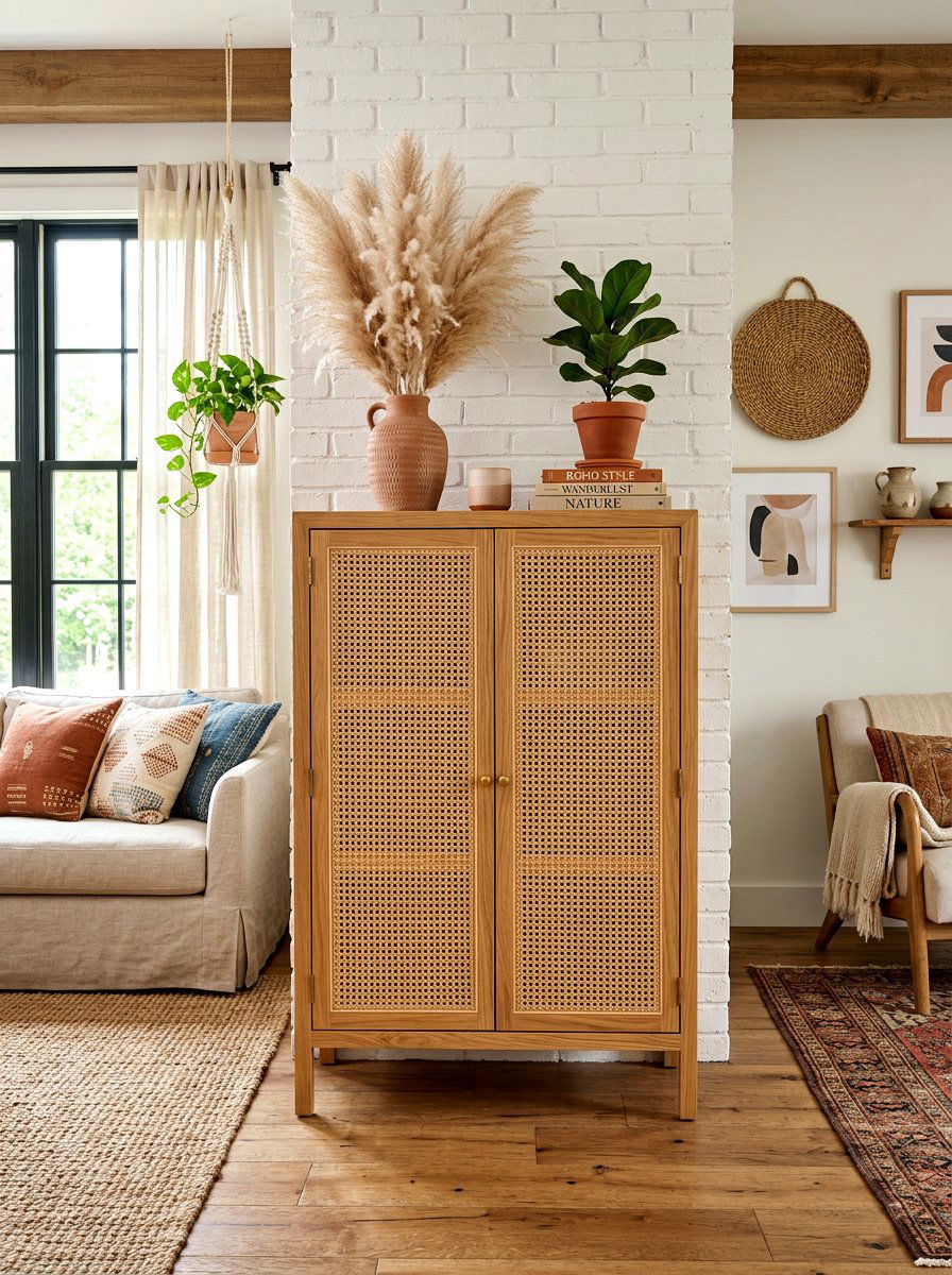 Natural Cane Door Cabinet - 30 TV over console ideas