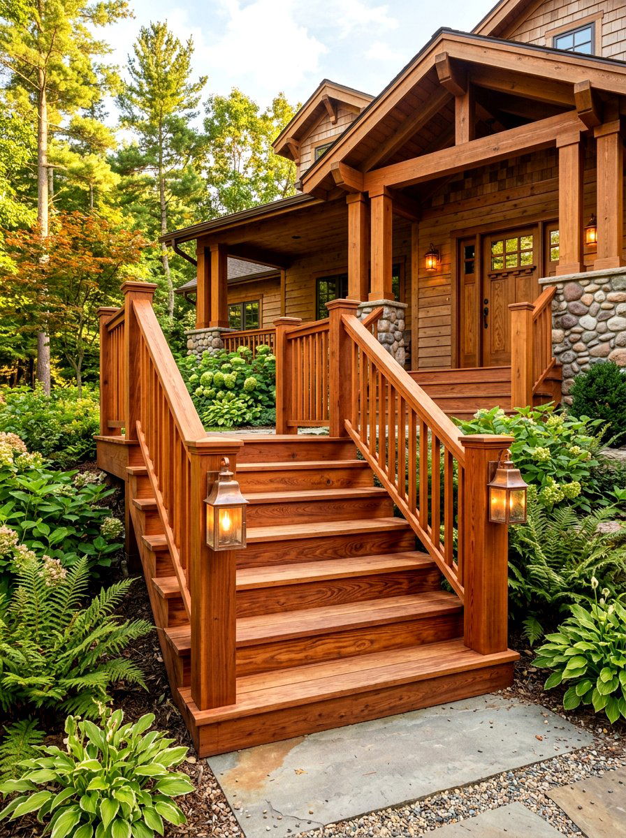 Natural Cedar Porch Stairs - 30 porch step ideas