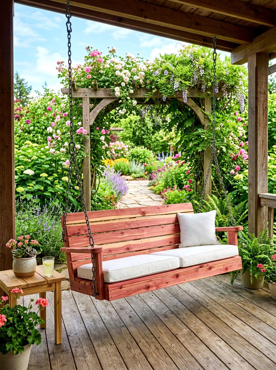 Natural Cedar Porch Swing - 30 porch daybed swing ideas