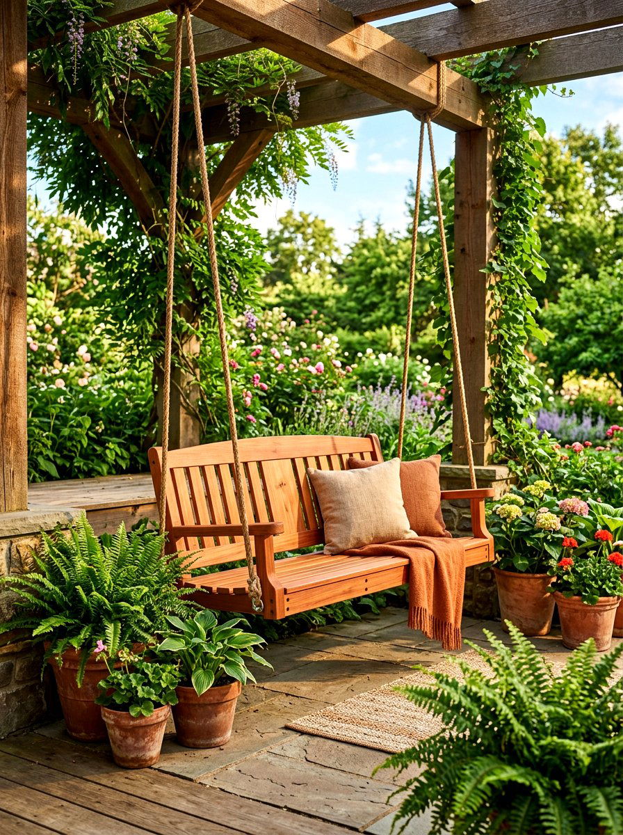 Natural Cedar Porch Swing - 30 farmhouse porch swing ideas