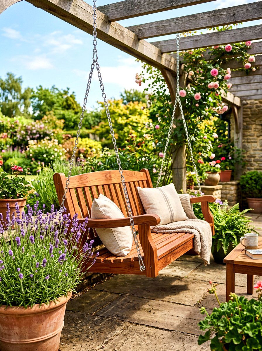 Natural Cedar Porch Swing - 30 front porch swing ideas
