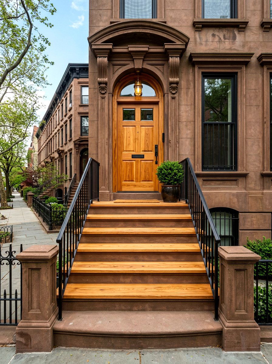 Natural Cedar Wood Stoop - 30 brownstone stoop ideas