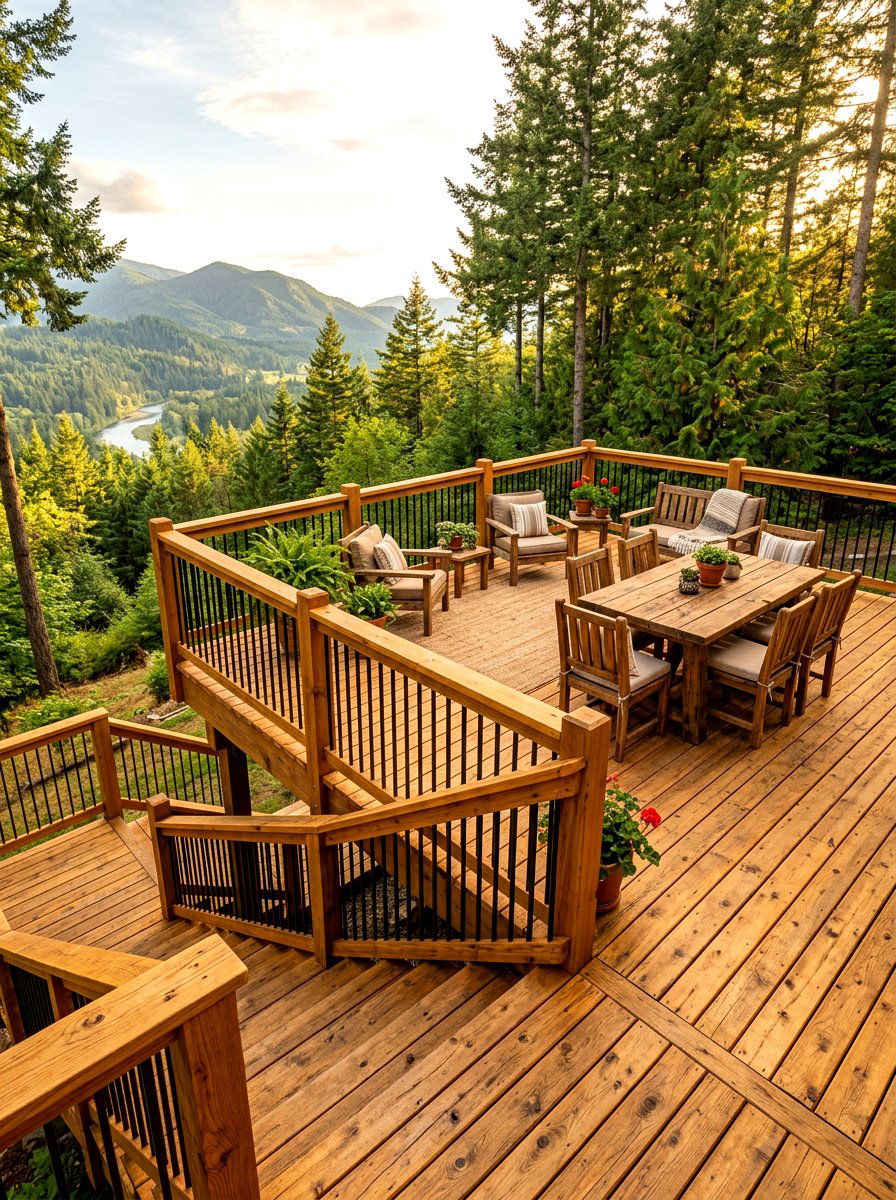 Natural Cedar Wood - 30 two level deck ideas