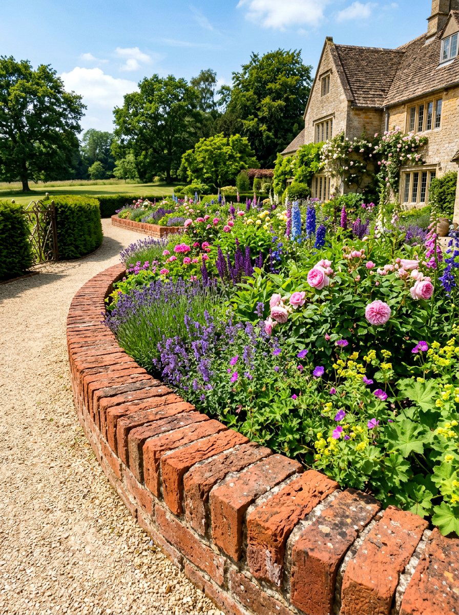Natural Clay Brick Border - 30 brick border front yard ideas