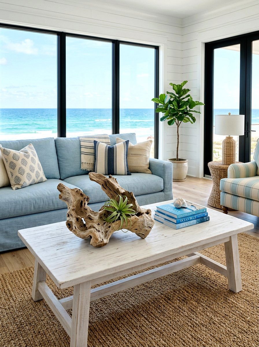 Natural Driftwood Accent - 30 coffee table seasonal decor ideas