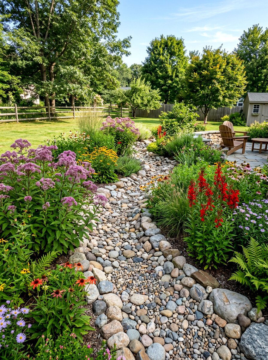 Natural Dry Stream - 30 pollinator paradise backyard ideas