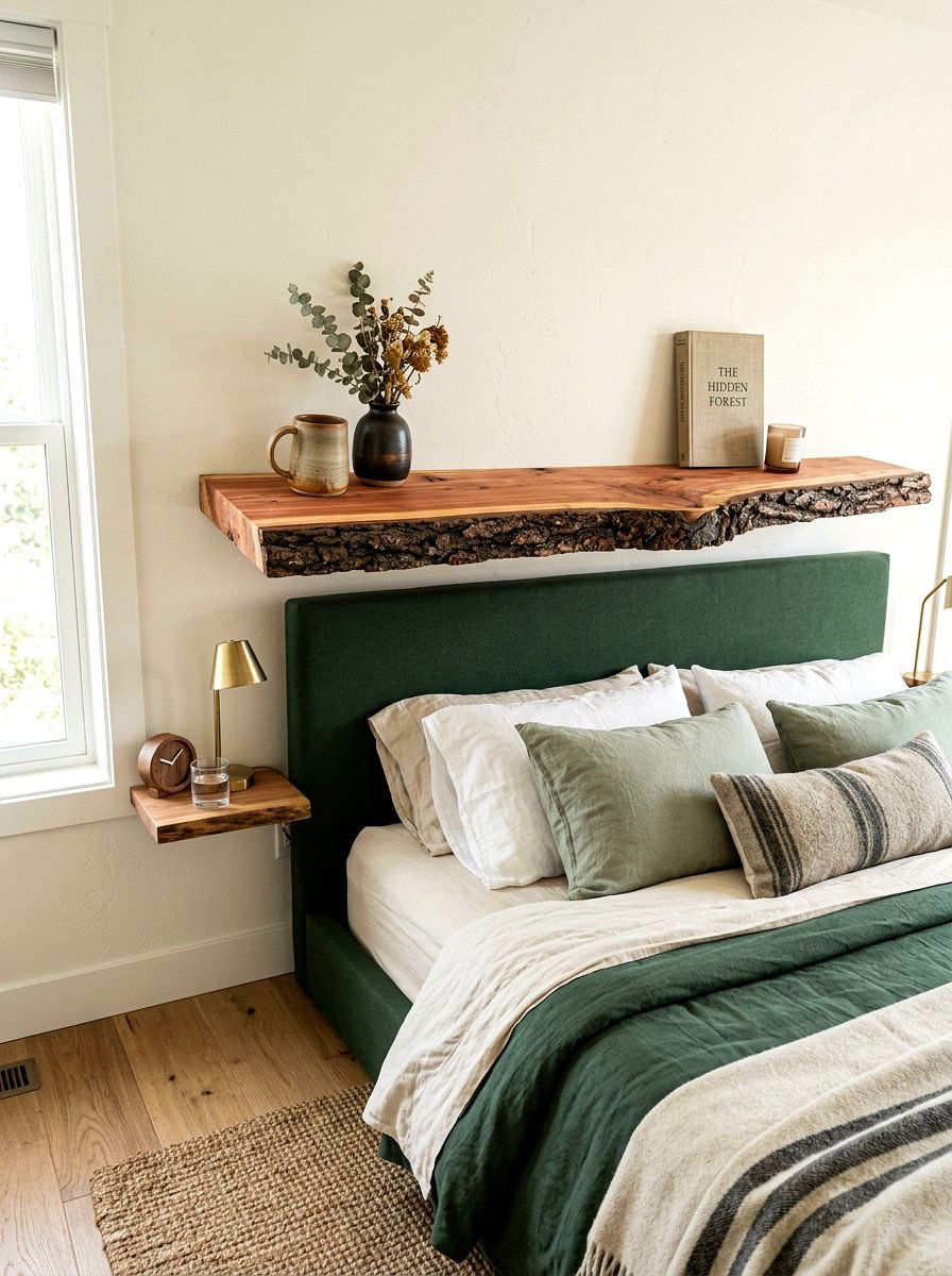 Natural Edge Wood Slab - 30 wall mounted nightstand ideas