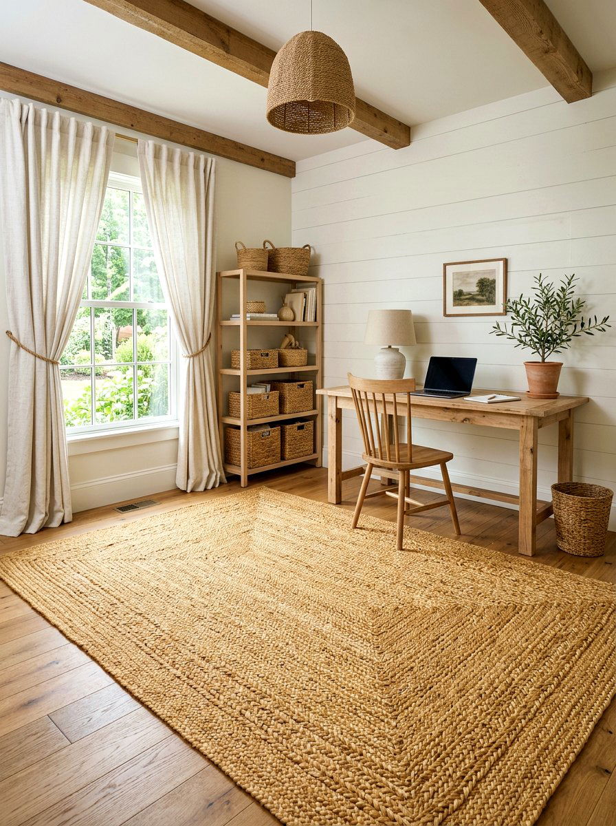 Natural Fiber Office - 30 farmhouse home office ideas
