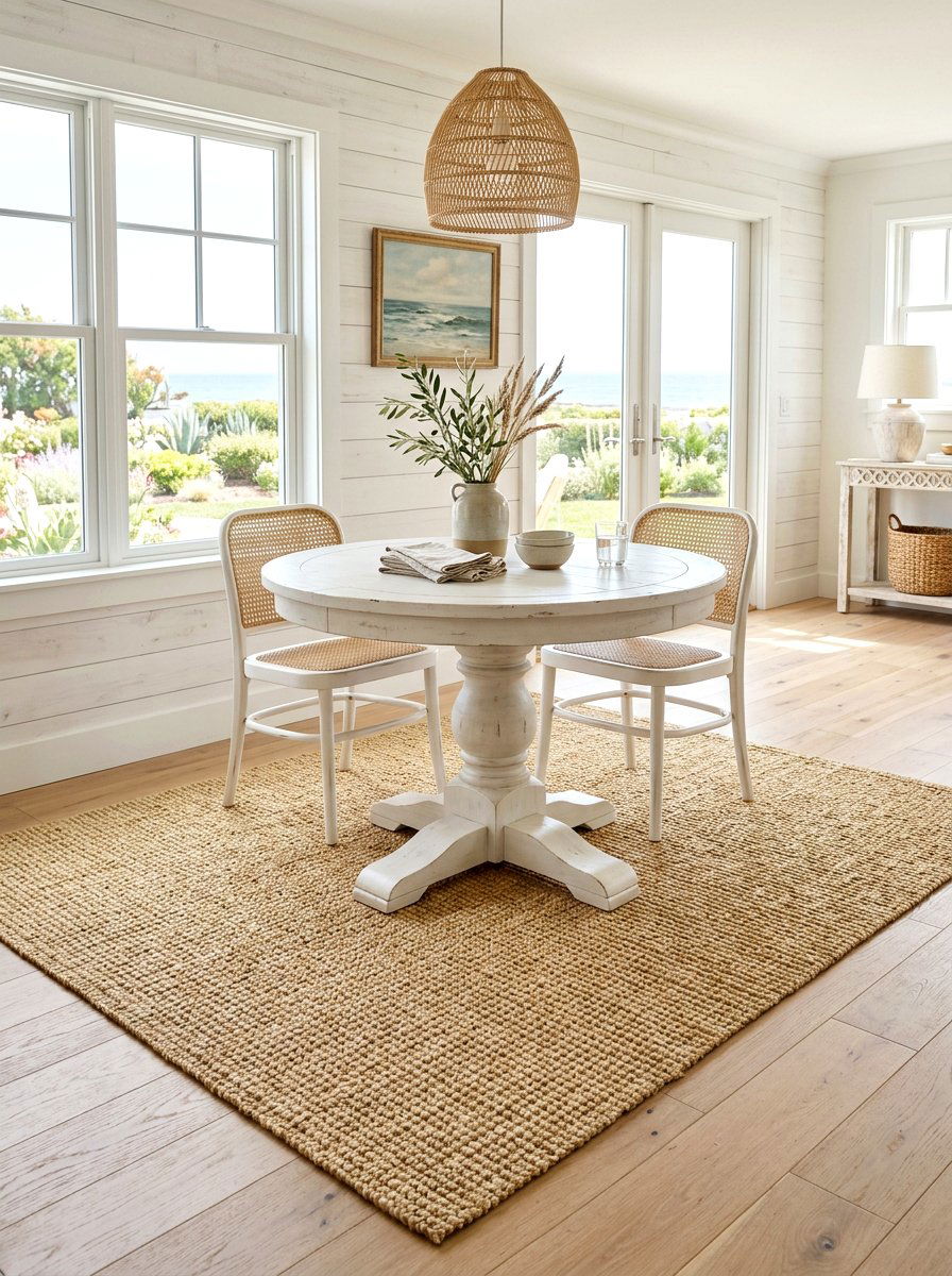 Natural Fiber Rug Under Pedestal Table - 30 dining room rug placement ideas