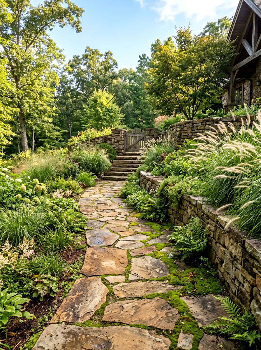 Natural Flagstone Entry Path - 30 front garden path ideas