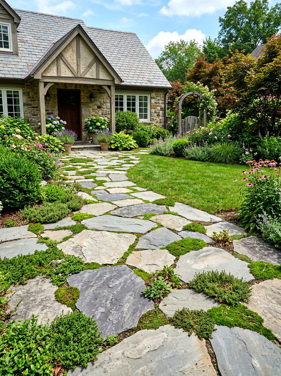 Natural Flagstone Patio - 30 low maintenance curb appeal ideas