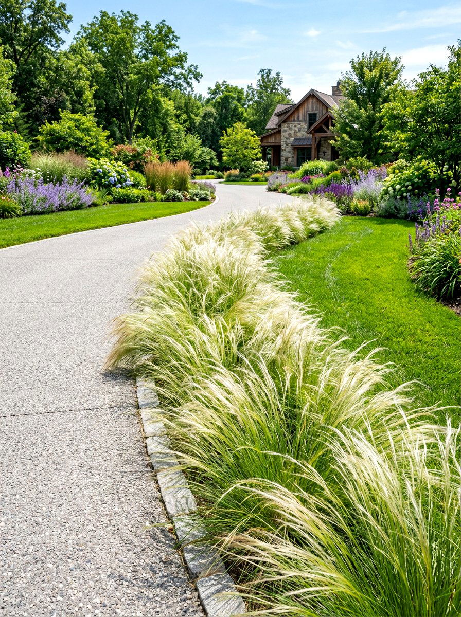 Natural Grass Driveway Border - 30 prairie front yard landscaping ideas