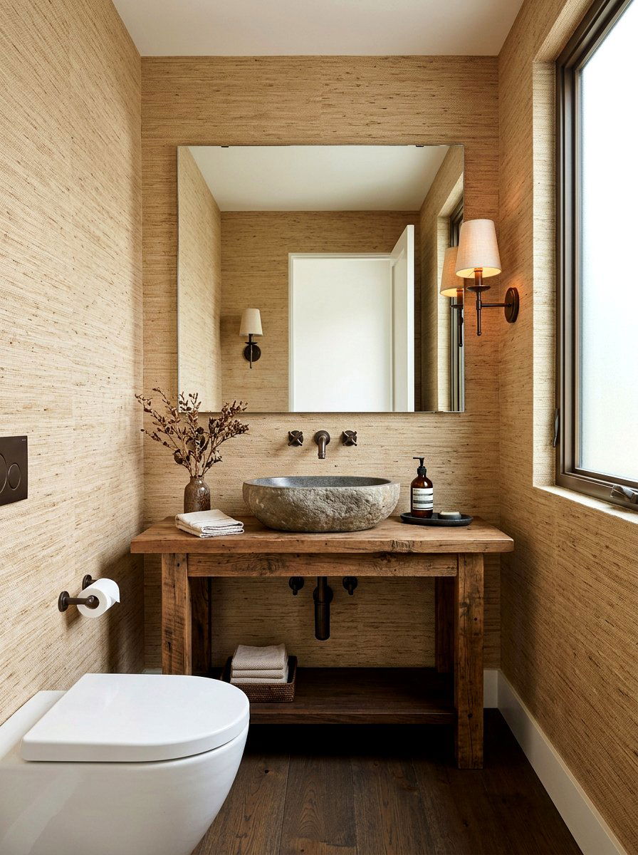 Natural Grasscloth Wallpaper - 30 wallpapered powder room ideas