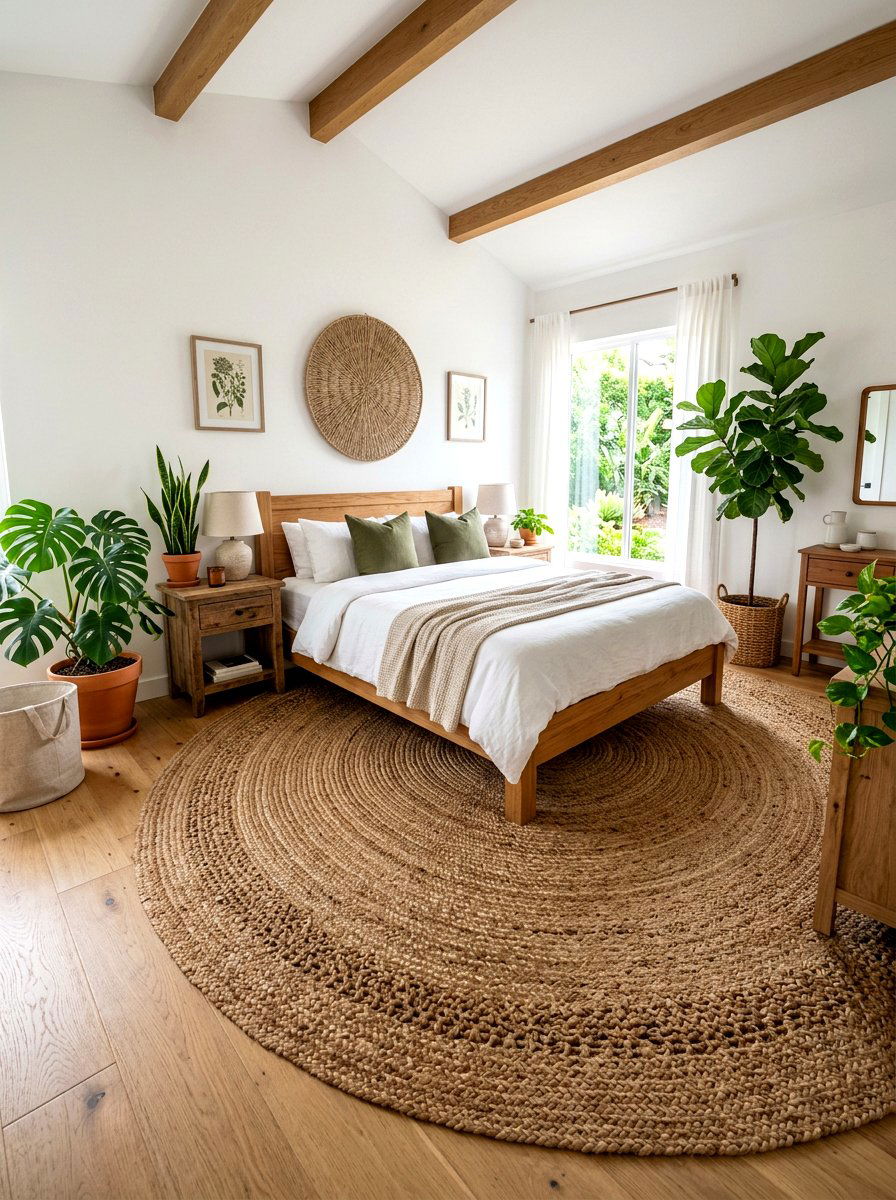 Natural Jute Area Rug - 30 rustic bedroom ideas