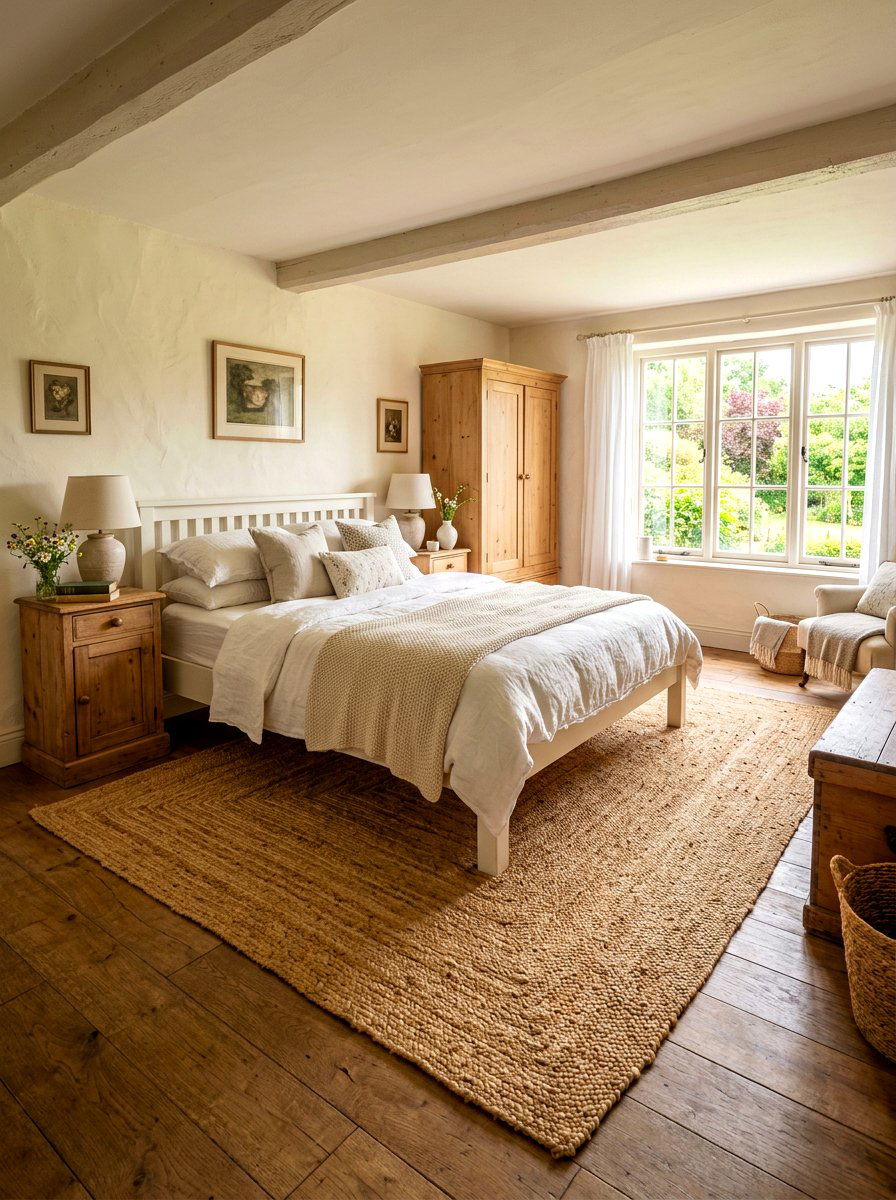Natural Jute Rug - 30 cottage romantic bedroom ideas