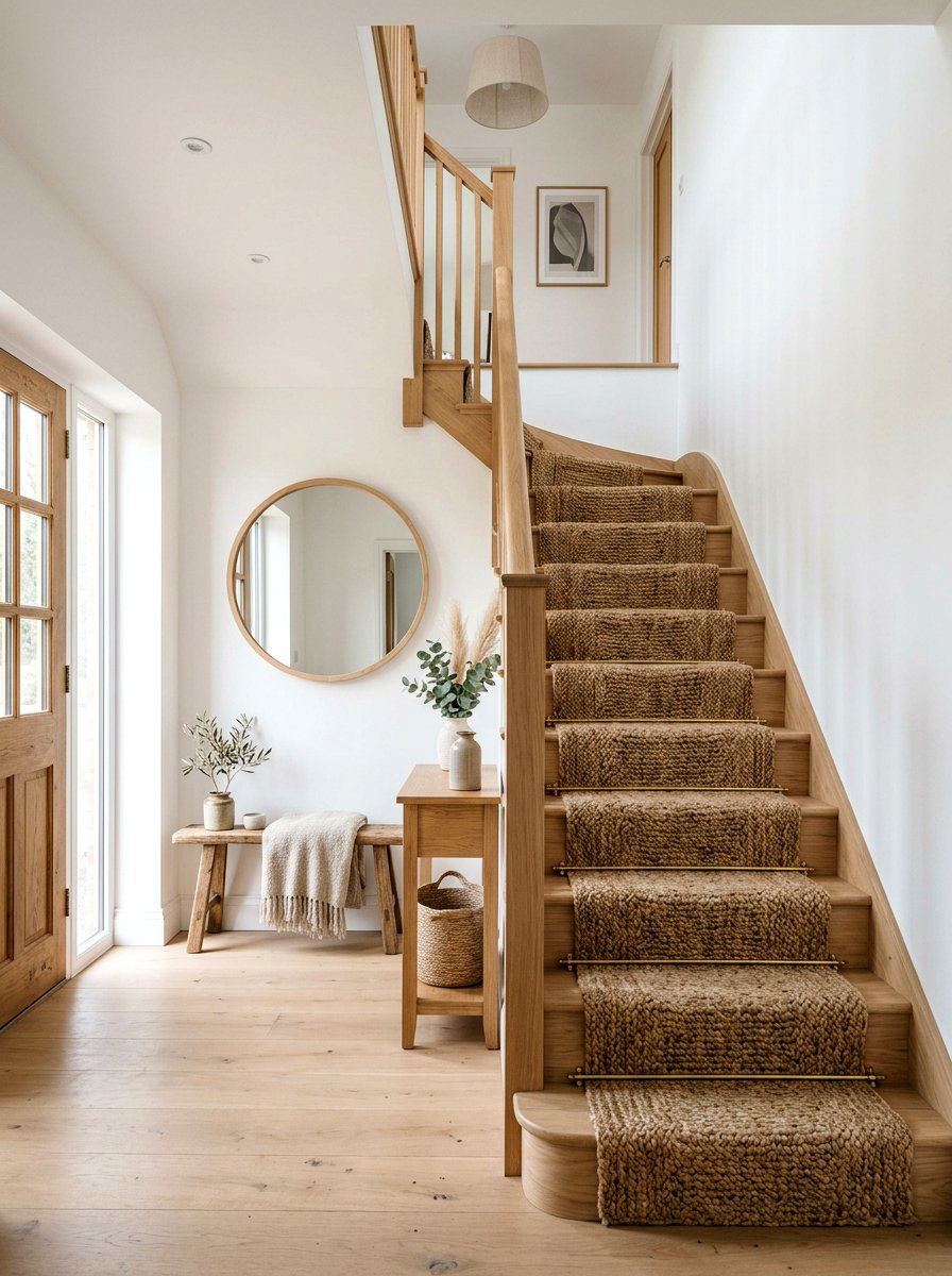 Natural Jute Stair Runner - 30 dramatic stair runner ideas