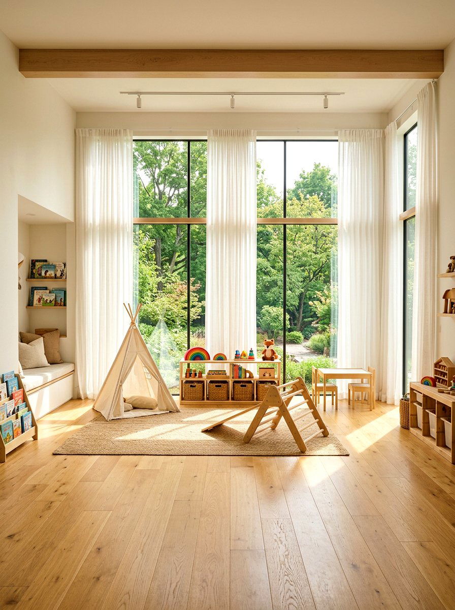 Natural Light Play Space With Windows - 30 Montessori playroom ideas