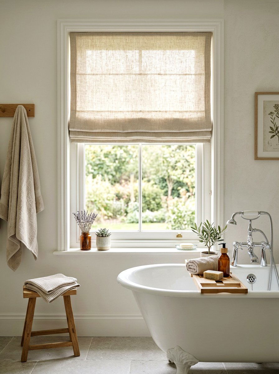 Natural Linen Bathroom Blind - 30 eco bathroom ideas
