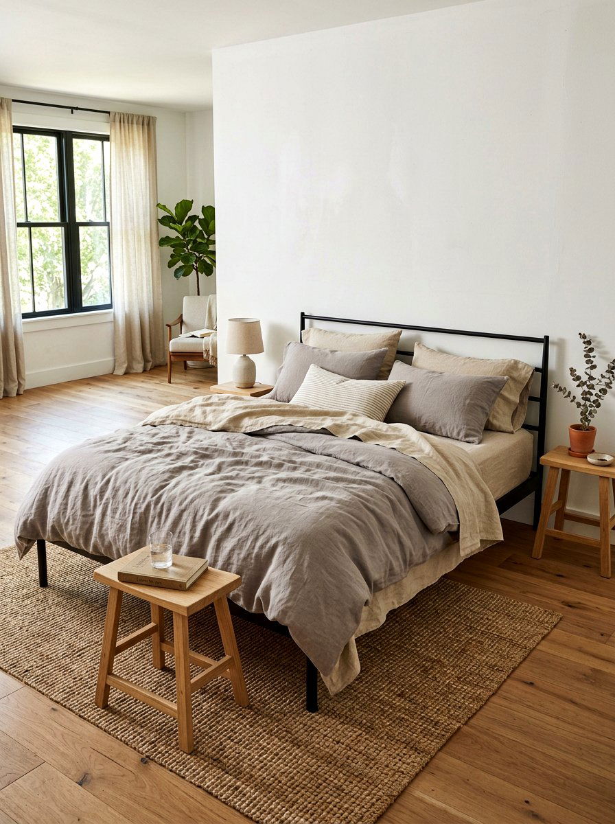 Natural Linen Bedding Bedroom - 30 earthy minimalist bedroom ideas