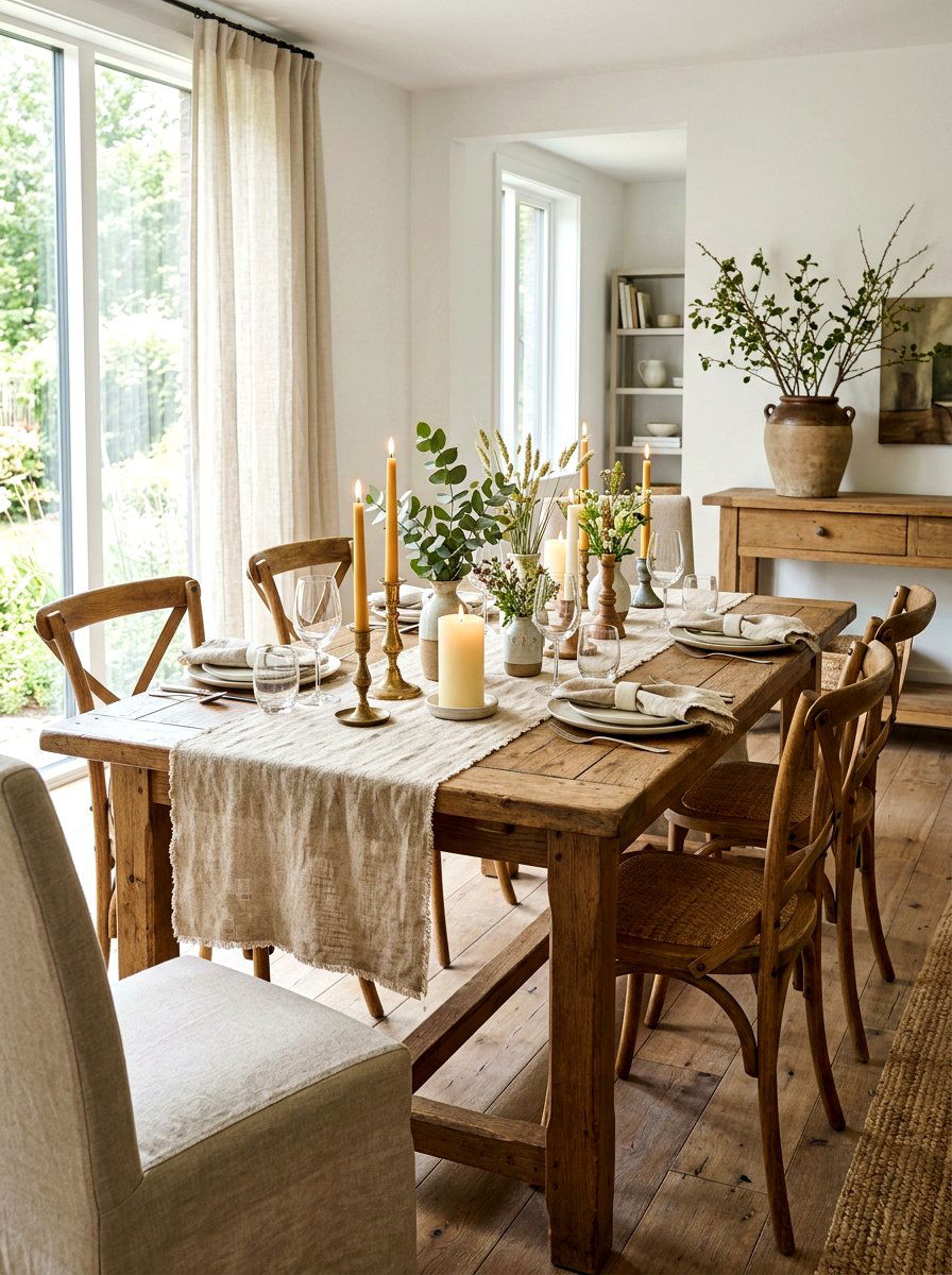 Natural Linen Fabric - 30 candle table runner ideas