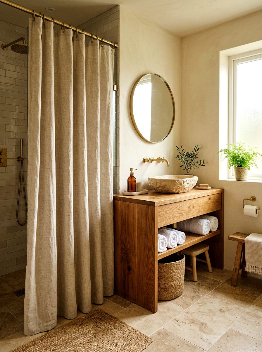 Natural Linen Shower Curtain - 30 linen shower curtain ideas