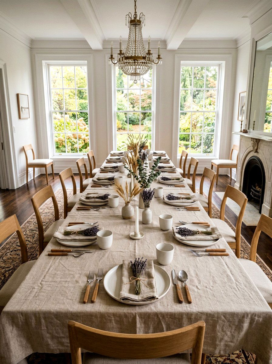 Natural Linen Table Scape - 30 natural harvest decor ideas
