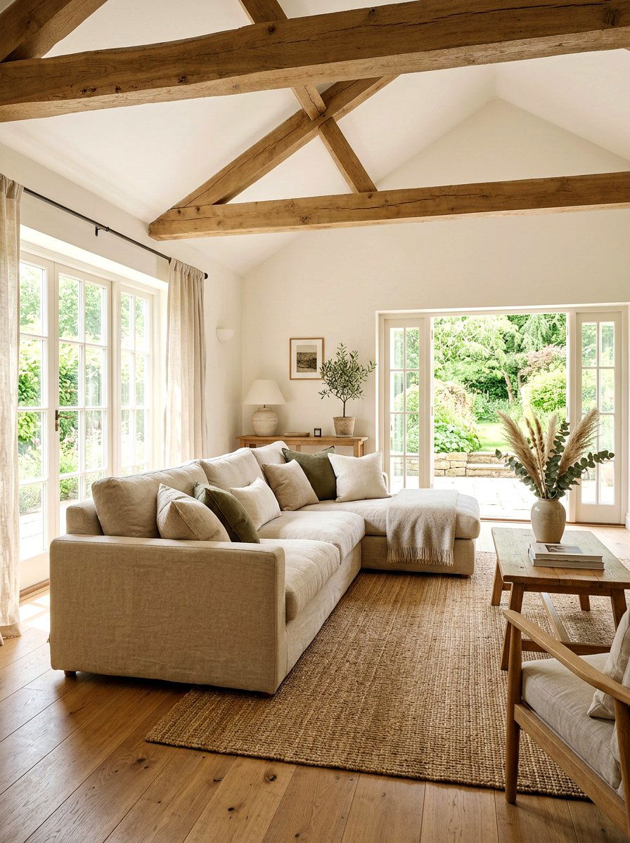 Natural Linen Upholstery - 30 English country living room ideas