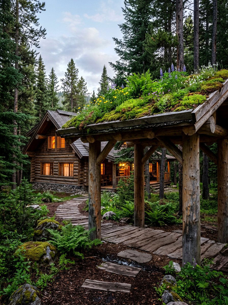 Natural Log Cabin Walkway - 30 covered walkway ideas