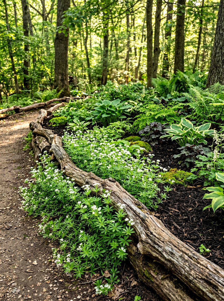 Natural Log Edging - 30 woodland shade garden ideas