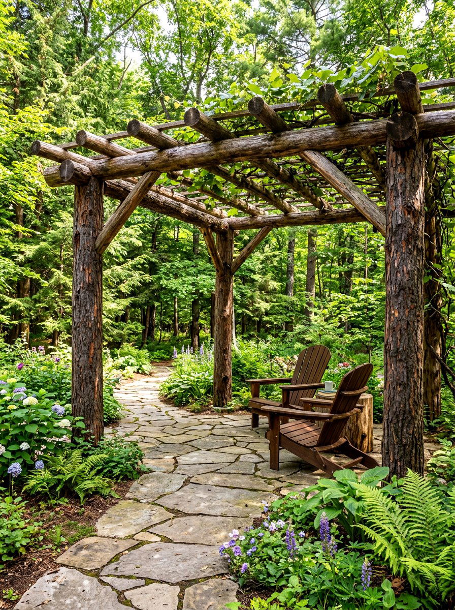 Natural Log Pergola - 30 freestanding pergola ideas