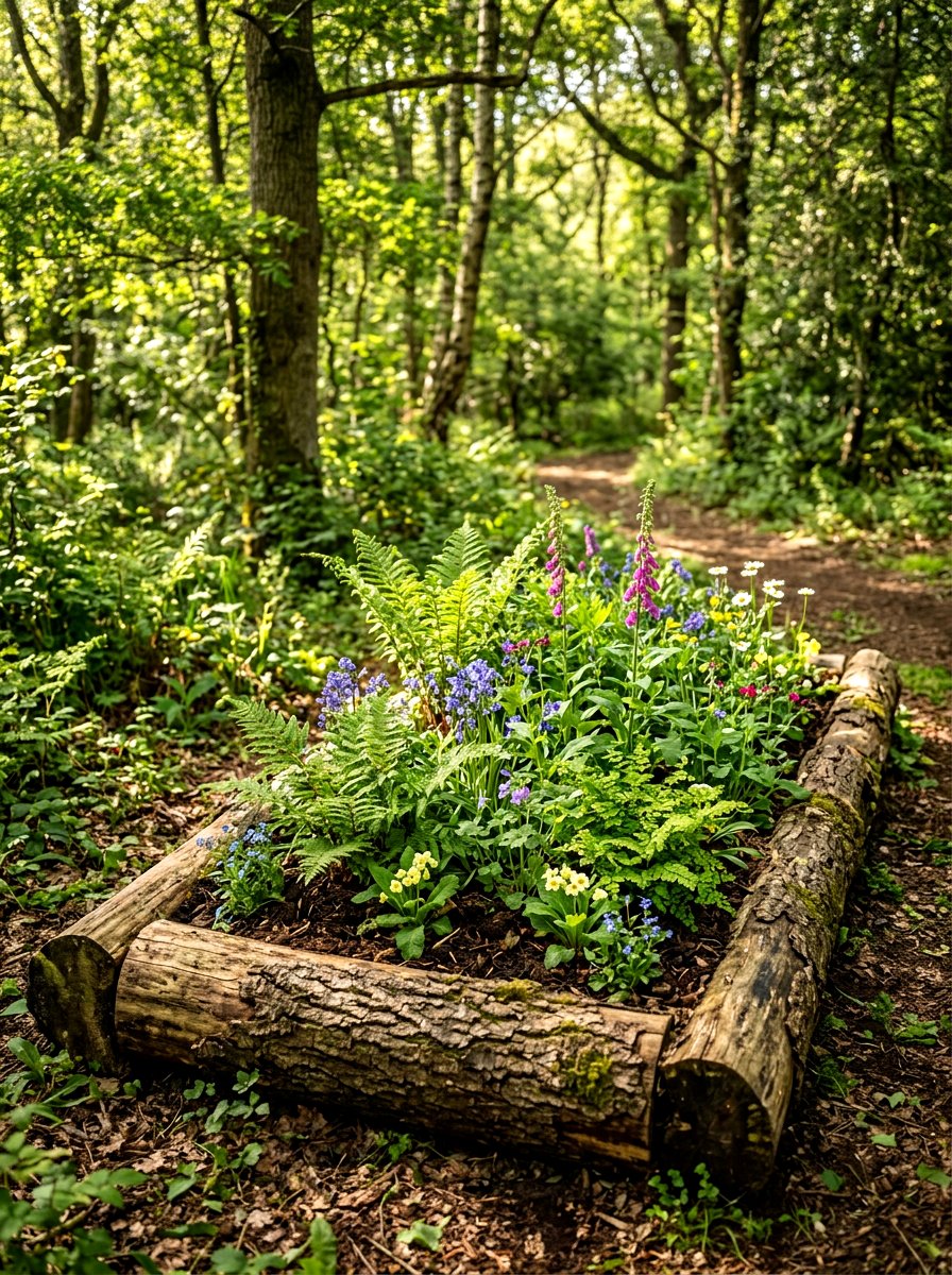 Natural Log Raised Flower Bed - 30 raised flower bed ideas