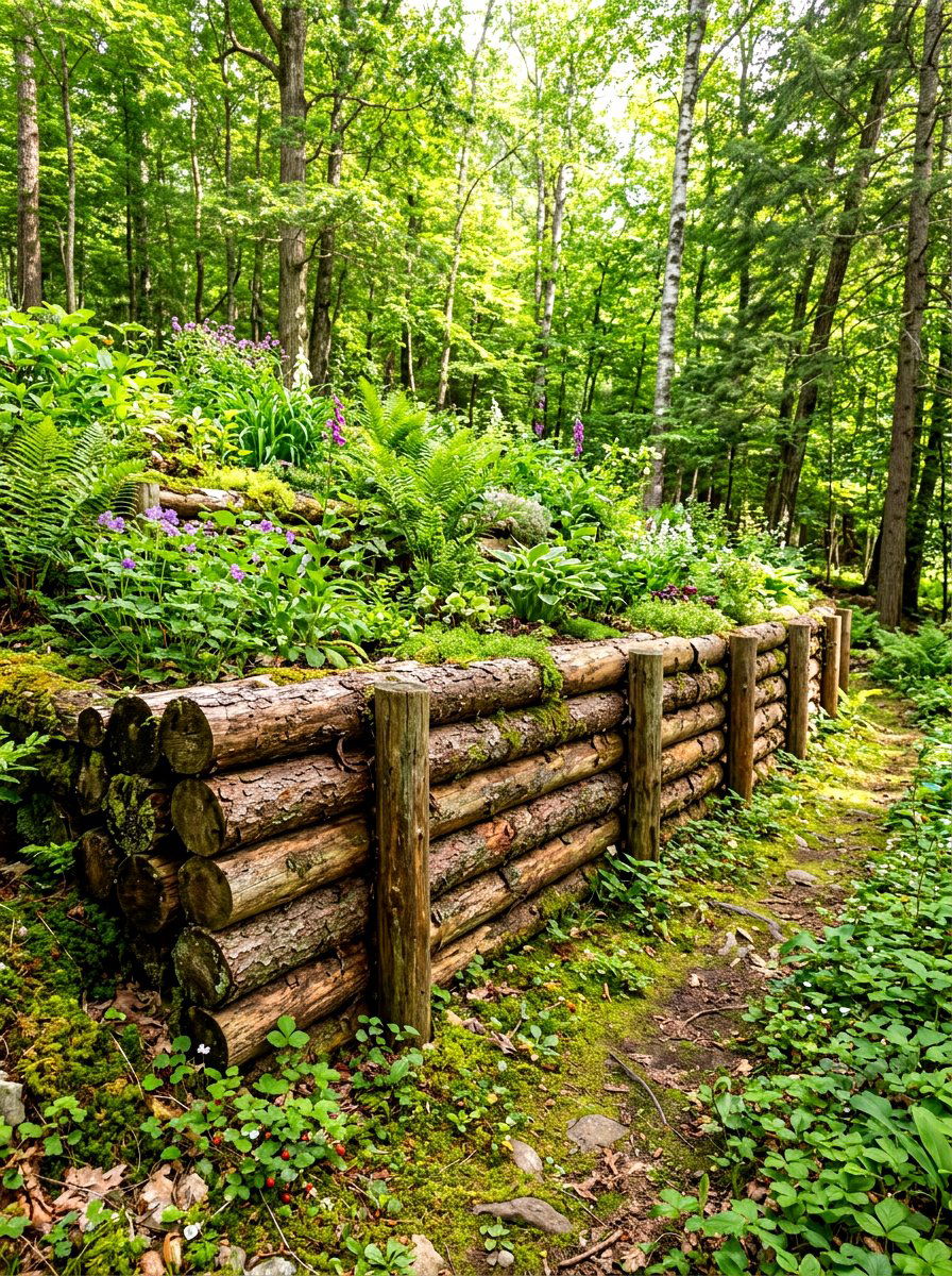 Natural Log Retaining - 30 timber retaining wall ideas