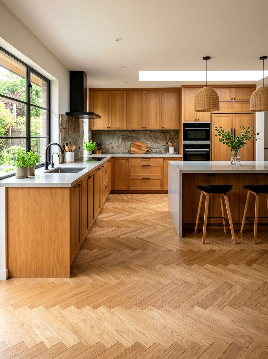 Natural Matte Parquet Finish - 30 parquet kitchen floor ideas