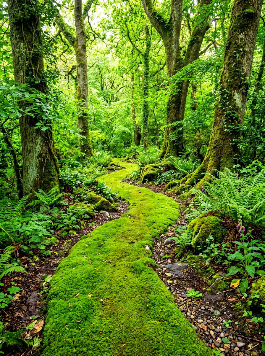 Natural Moss Pathway - 30 woodland shade garden ideas