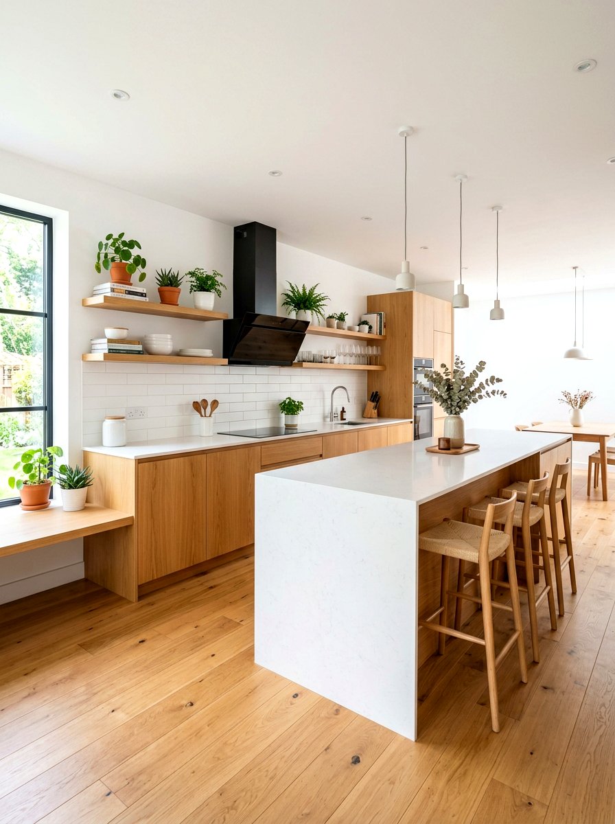 Natural Oak Floating Planks - 30 vintage kitchen shelf ideas