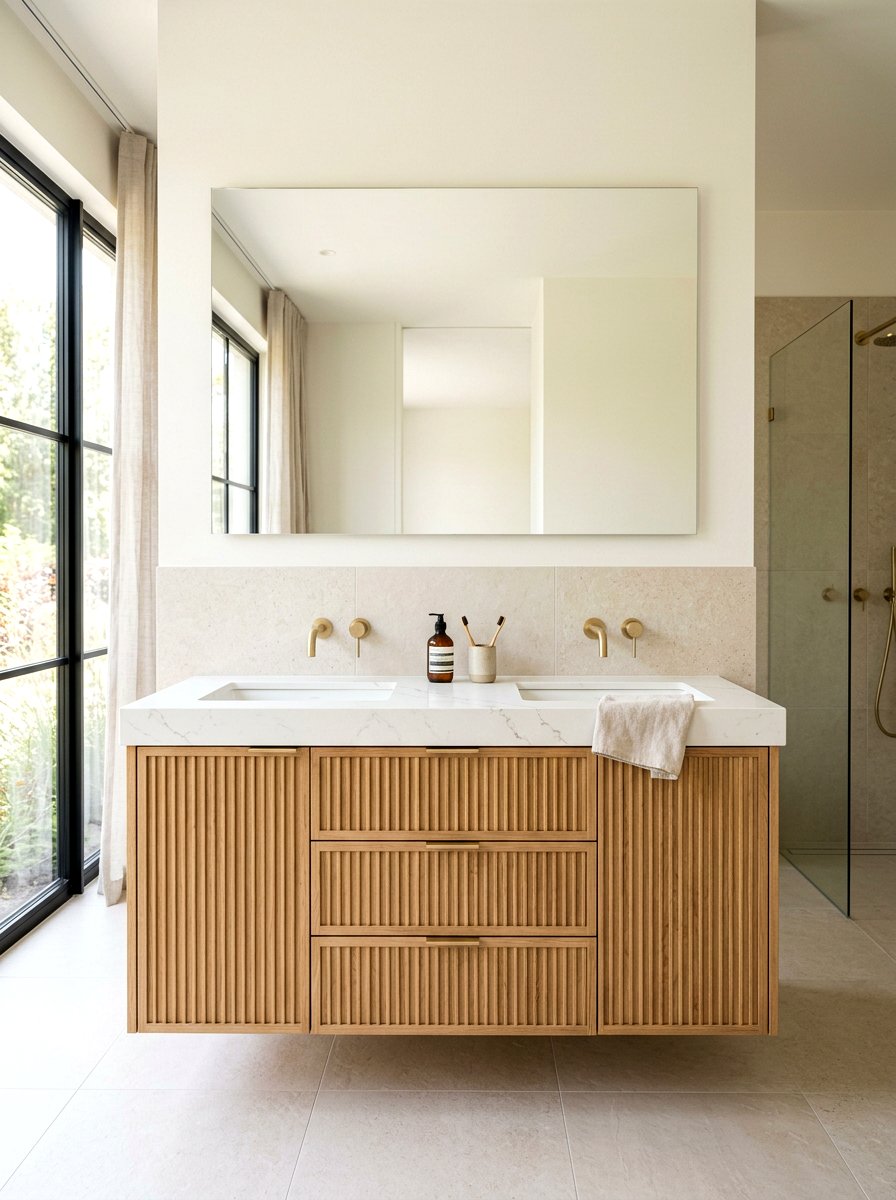 Natural Oak Fluted Vanity - 30 fluted vanity ideas