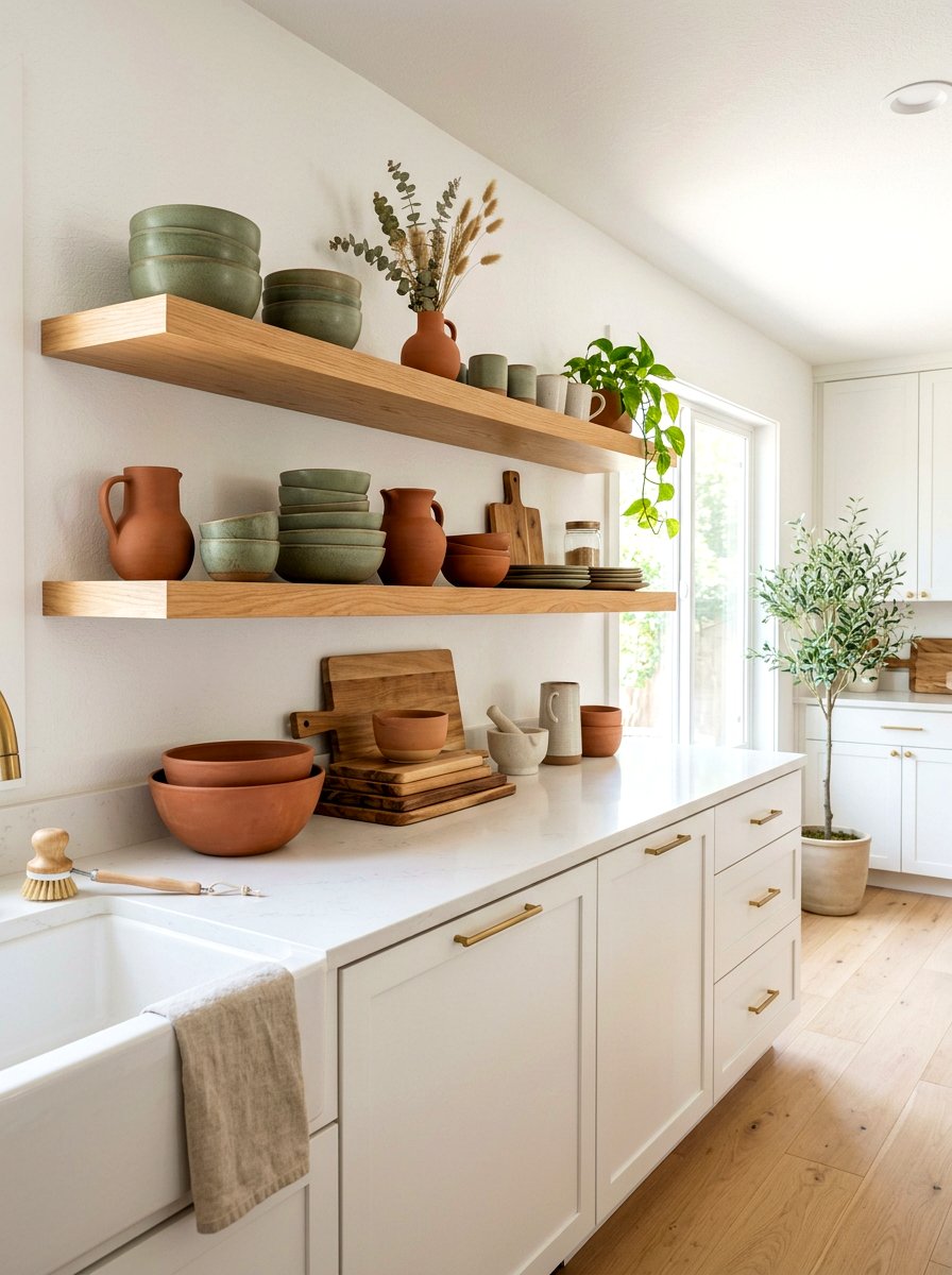 Natural Oak Kitchen Shelves - 30 kitchen open shelf styling ideas