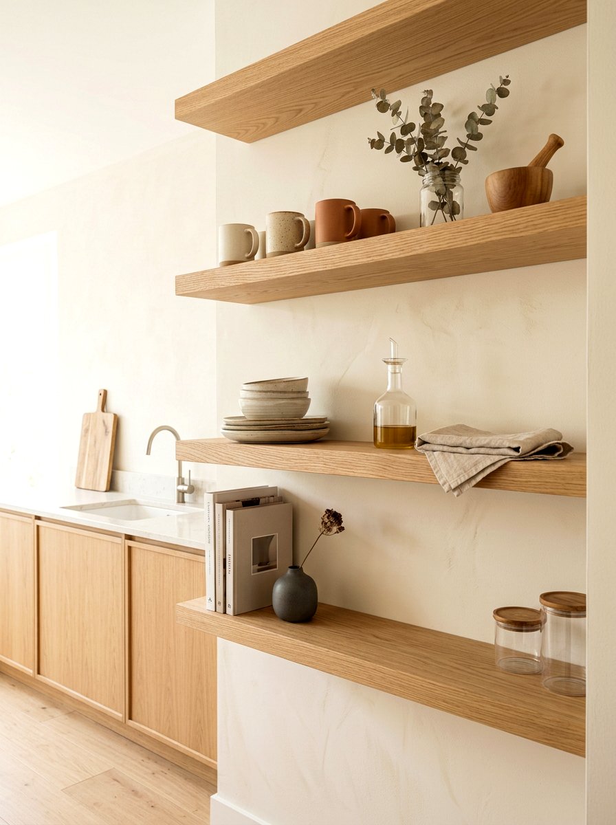 Natural Oak Kitchen Shelving - 30 open shelving kitchen decor ideas