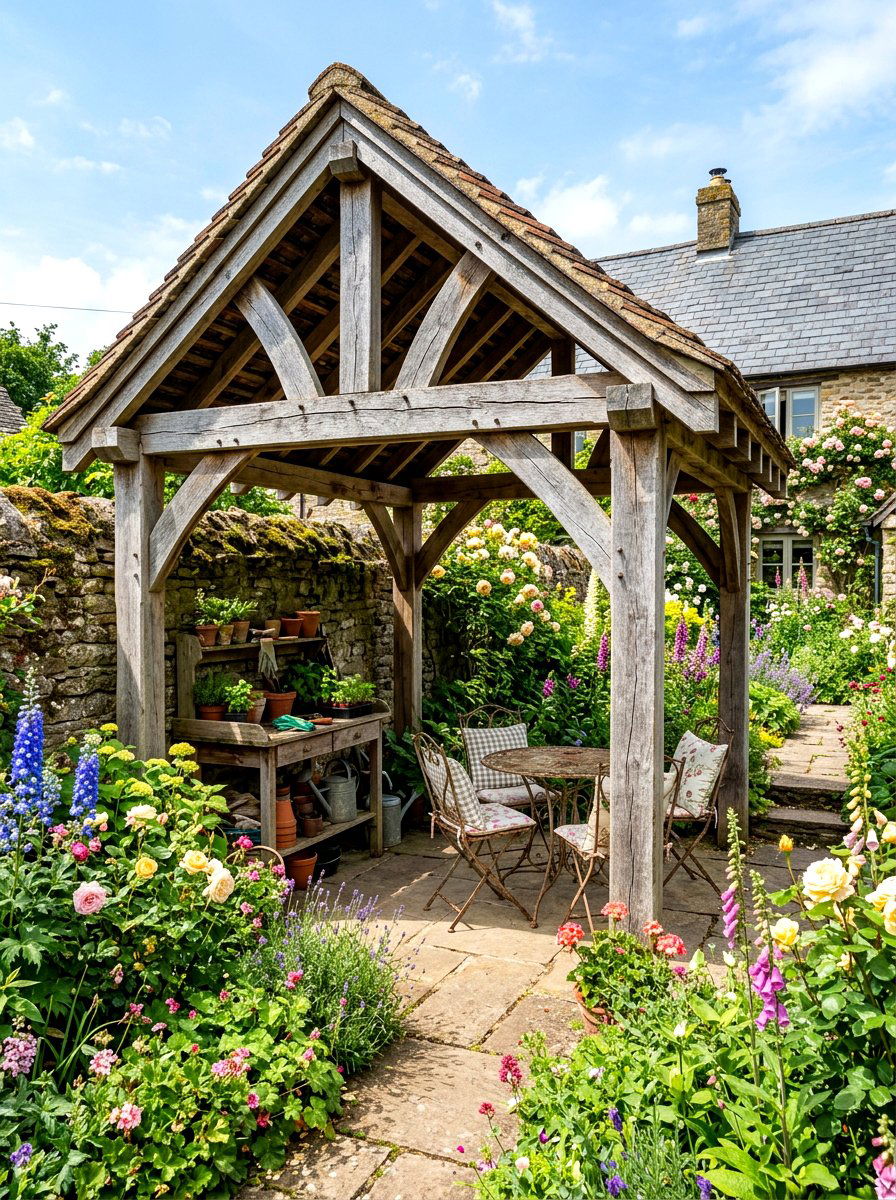 Natural Oak Patio Shelter - 30 wood patio cover ideas