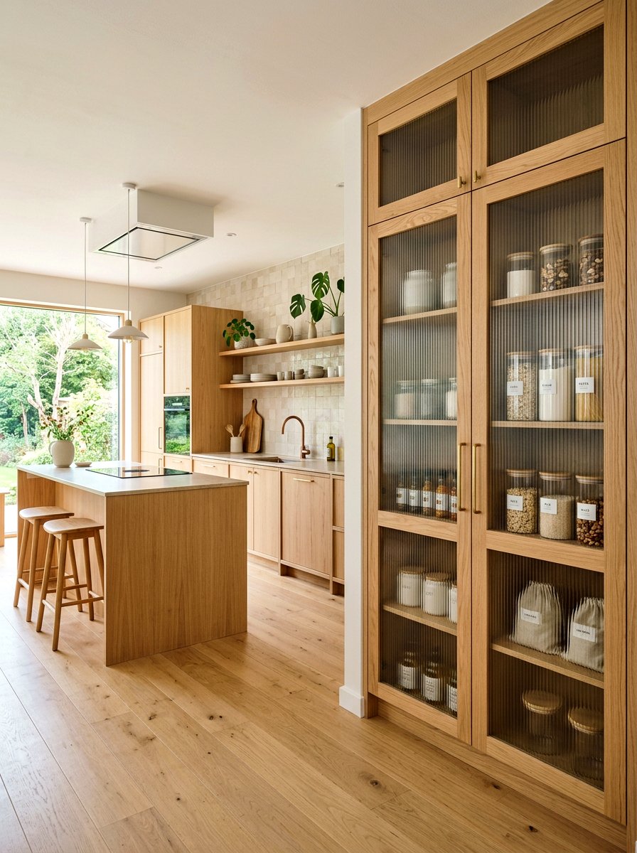 Natural Oak Reeded Glass Pantry - 30 reeded glass pantry ideas