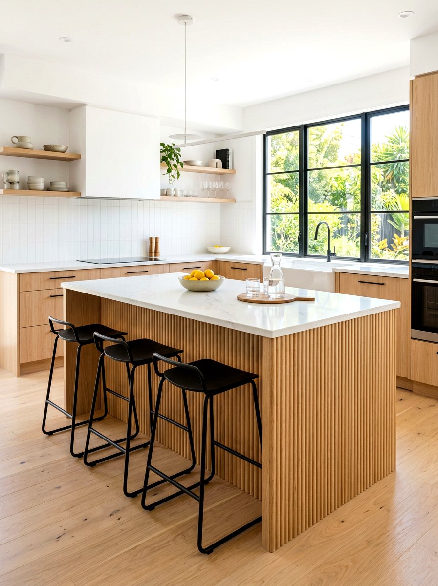 Natural Oak Reeded Kitchen Island - 30 reeded wood kitchen island ideas