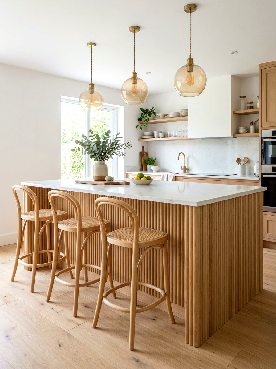 Natural Oak Reeded Kitchen Island - 30 reeded kitchen island ideas