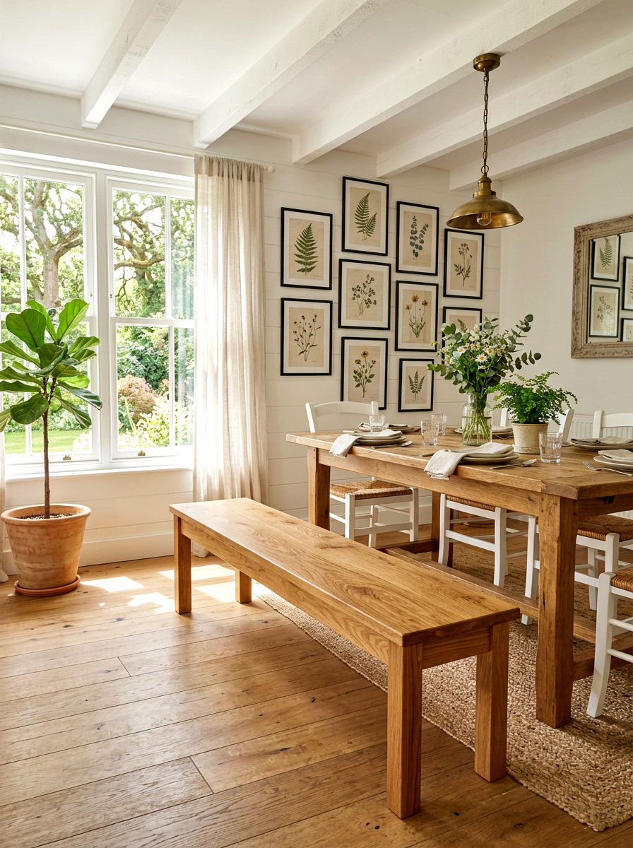 Natural Oak Wood Bench - 30 farmhouse dining bench ideas