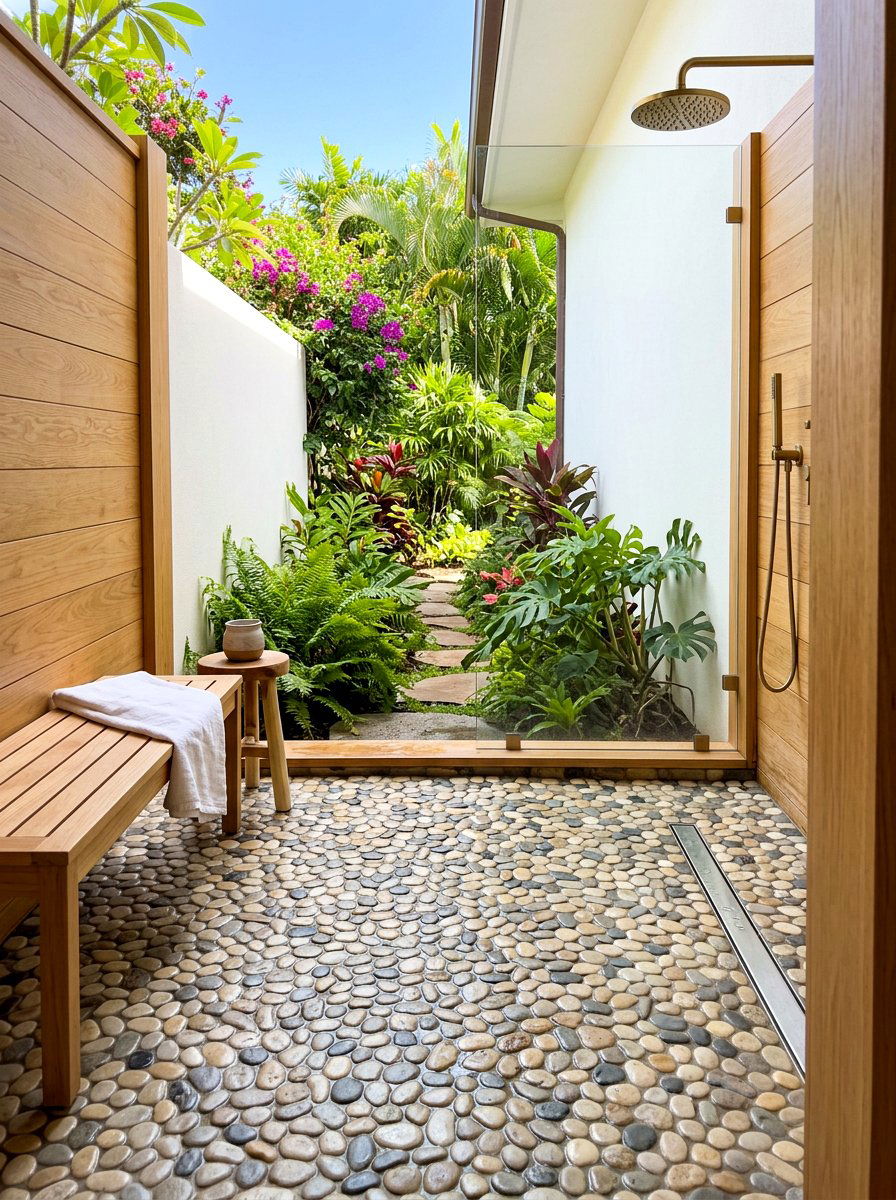 Natural Pebble Shower Floor - 30 spa shower ideas