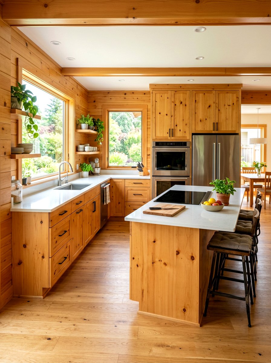 Natural Pine Wood Kitchen - 30 cabin kitchen ideas