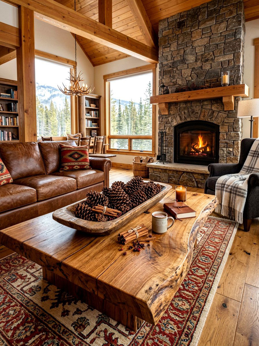 Natural Pinecone Tray - 30 coffee table seasonal decor ideas