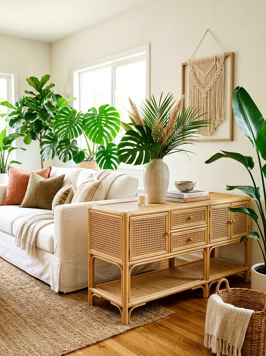 Natural Rattan Console Table - 30 sofa table ideas