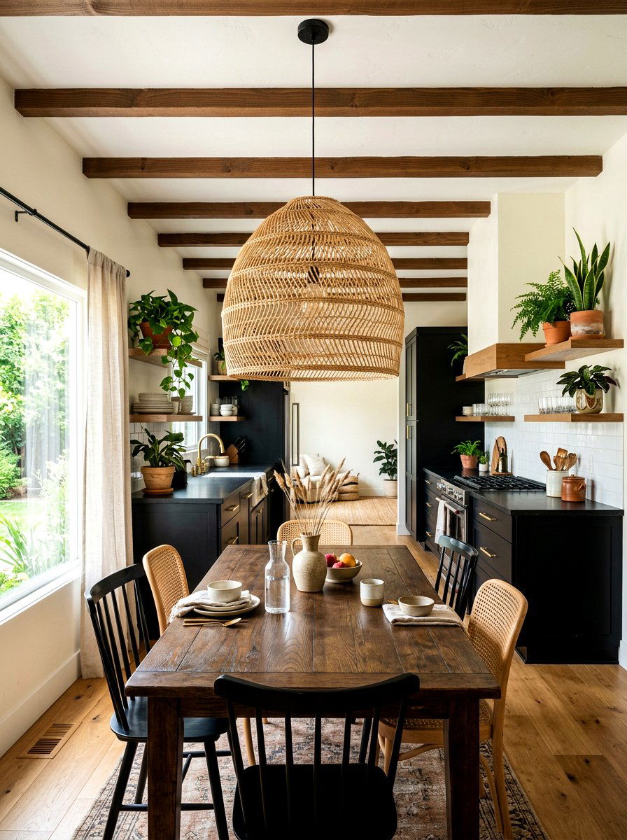 Natural Rattan Kitchen Pendant - 30 moody lamp lit kitchen ideas