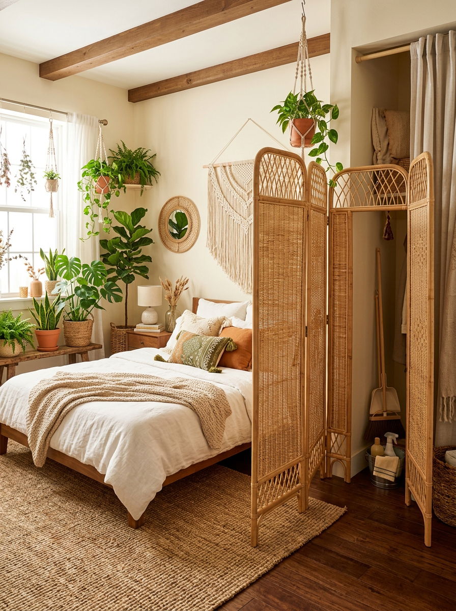 Natural Rattan Room Divider - 30 utility area screen ideas