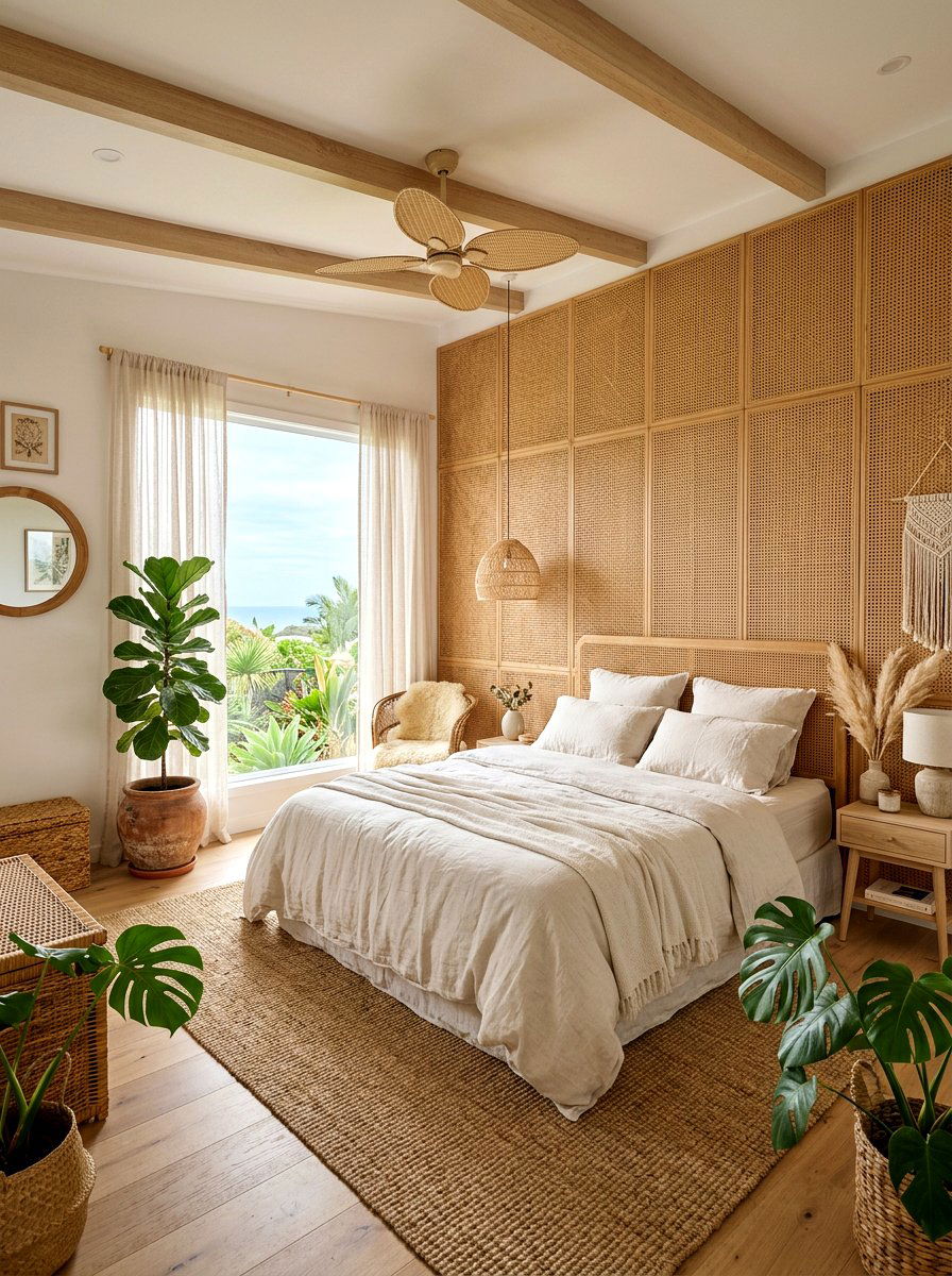 Natural Rattan Wall Covering - 30 wall wrapped headboard ideas